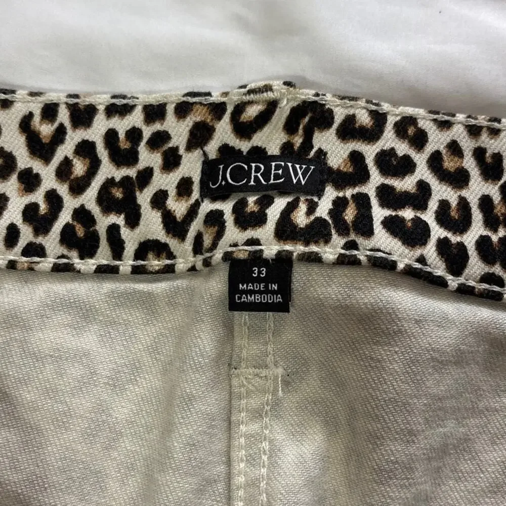 J.Crew Womens 33 High Rise Kickout Jeans Sailor Pockets Leopard Print Maximalist